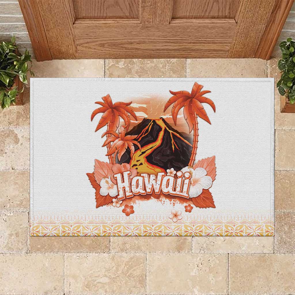 Hawaiian Volcano Lava Flow Rubber Doormat With Hawaiian Tapa Pattern