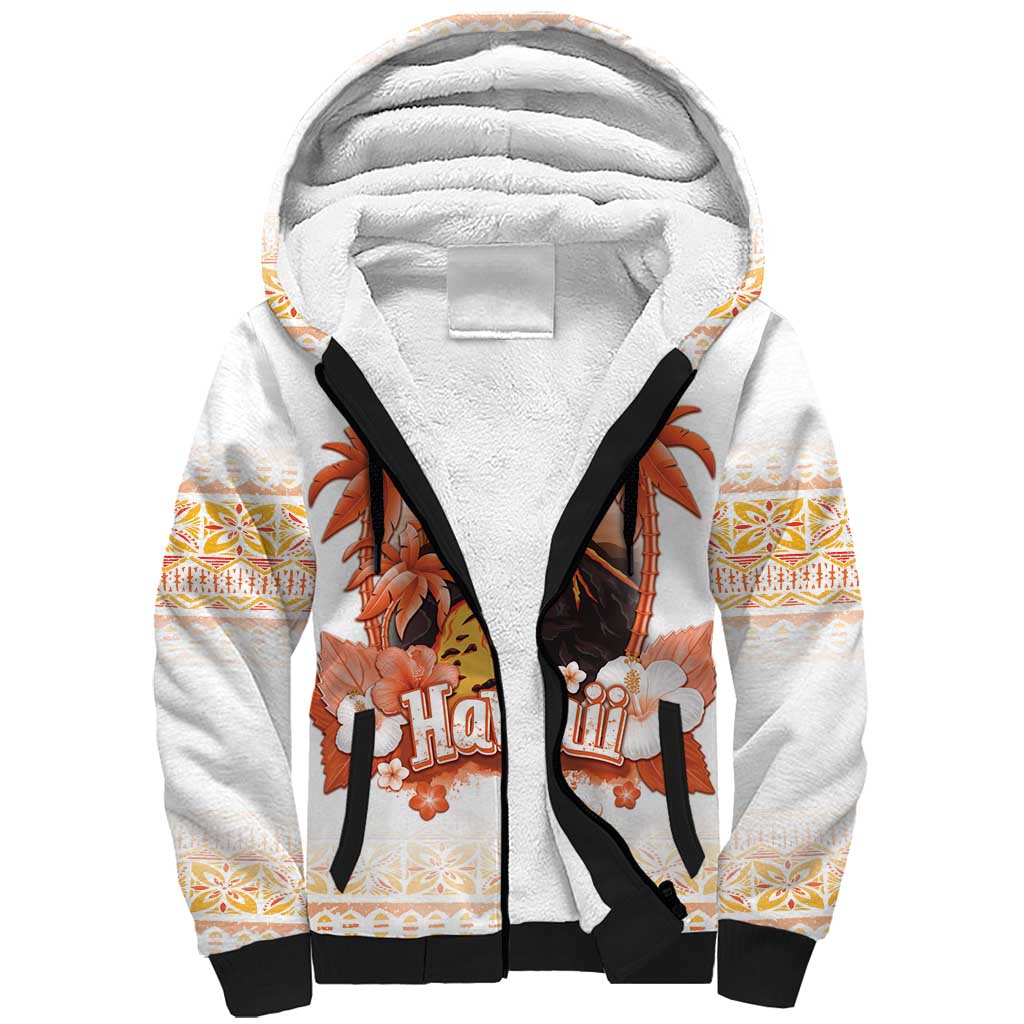 Hawaiian Volcano Lava Flow Sherpa Hoodie With Hawaiian Tapa Pattern LT05 Unisex Orange - Polynesian Pride