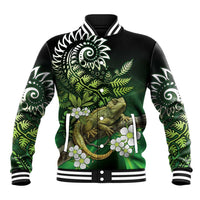 Aotearoa New Zealand Tuatara Baseball Jacket Maori Koru Art LT05 Unisex Green - Polynesian Pride