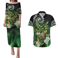 Aotearoa New Zealand Tuatara Couples Matching Puletasi and Hawaiian Shirt Maori Koru Art LT05 Green - Polynesian Pride
