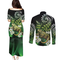 Aotearoa New Zealand Tuatara Couples Matching Puletasi and Long Sleeve Button Shirt Maori Koru Art LT05 - Polynesian Pride
