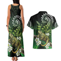 Aotearoa New Zealand Tuatara Couples Matching Tank Maxi Dress and Hawaiian Shirt Maori Koru Art LT05 - Polynesian Pride