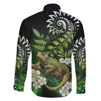 Aotearoa New Zealand Tuatara Family Matching Off The Shoulder Long Sleeve Dress and Hawaiian Shirt Maori Koru Art LT05 - Polynesian Pride