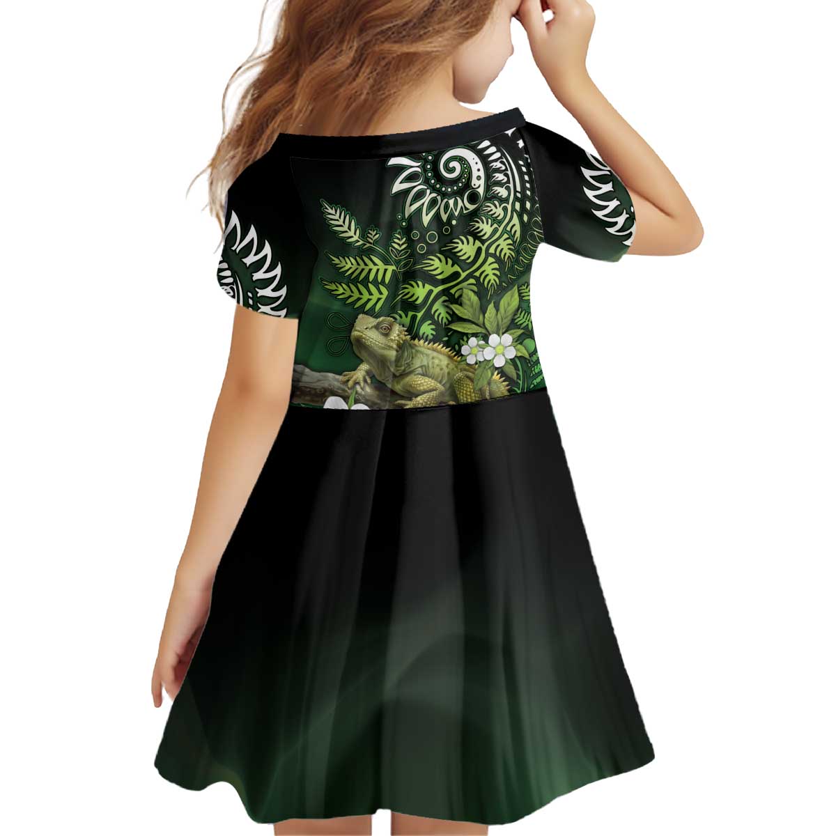 Aotearoa New Zealand Tuatara Kid Short Sleeve Dress Maori Koru Art LT05 - Polynesian Pride