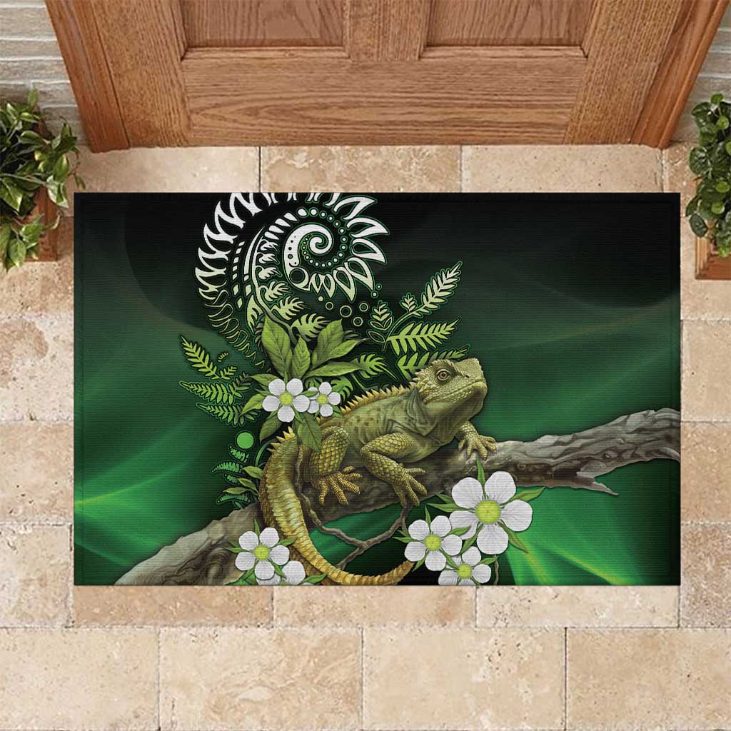 Aotearoa New Zealand Tuatara Rubber Doormat Maori Koru Art LT05 Green - Polynesian Pride