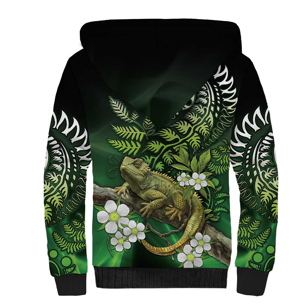 Aotearoa New Zealand Tuatara Sherpa Hoodie Maori Koru Art LT05 - Polynesian Pride