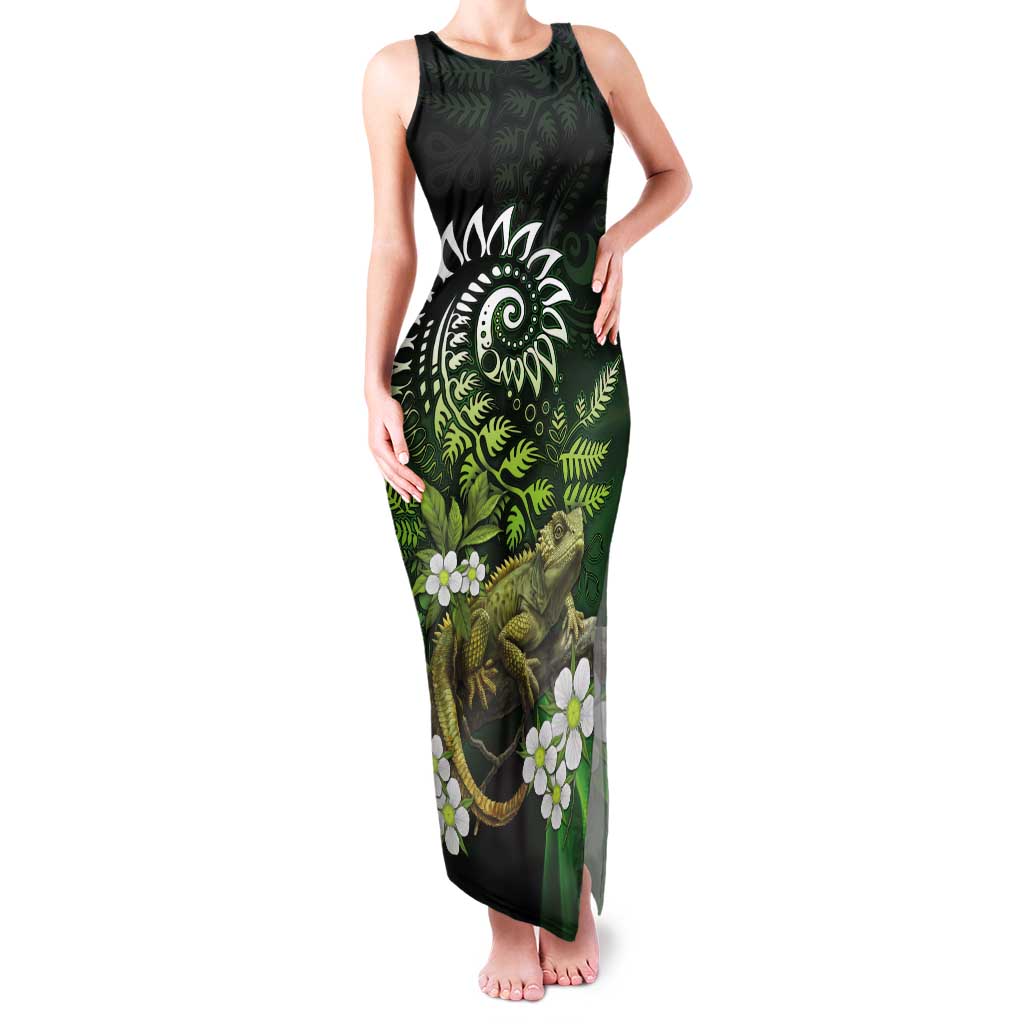Aotearoa New Zealand Tuatara Tank Maxi Dress Maori Koru Art LT05 Women Green - Polynesian Pride