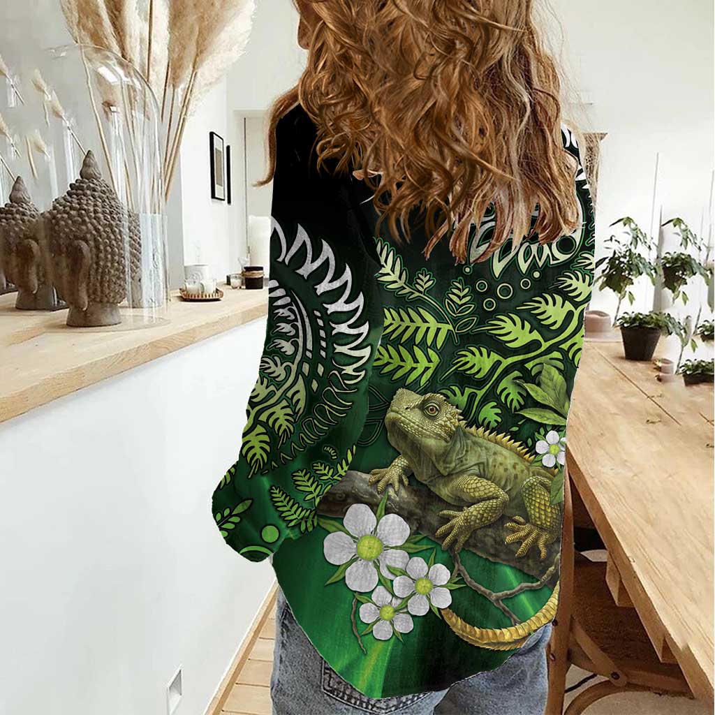 Aotearoa New Zealand Tuatara Women Casual Shirt Maori Koru Art LT05 - Polynesian Pride