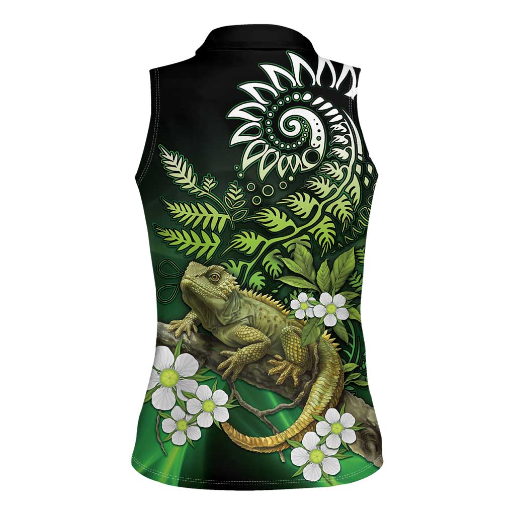 Aotearoa New Zealand Tuatara Women Sleeveless Polo Shirt Maori Koru Art LT05 - Polynesian Pride
