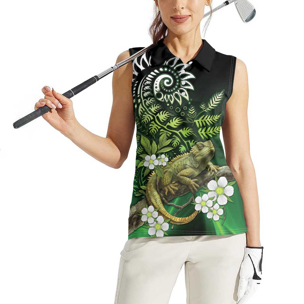 Aotearoa New Zealand Tuatara Women Sleeveless Polo Shirt Maori Koru Art LT05 - Polynesian Pride