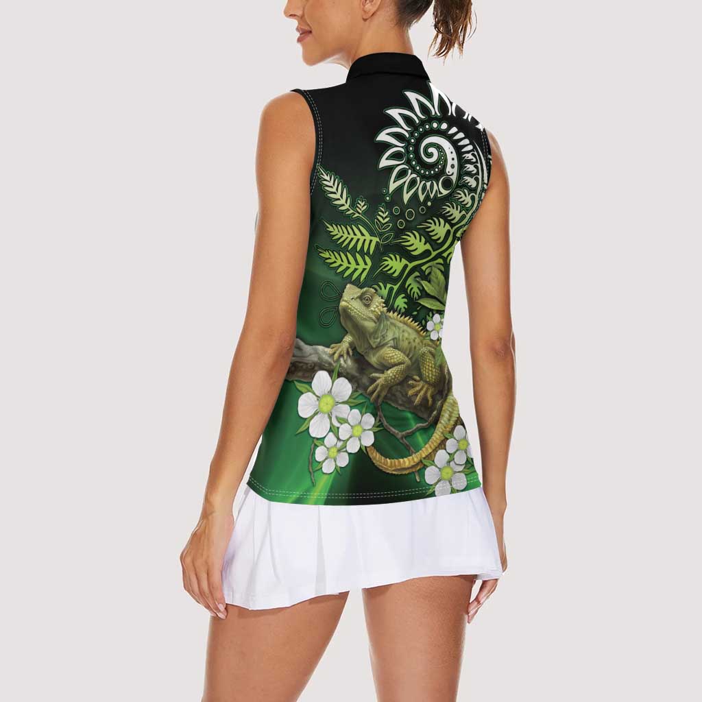 Aotearoa New Zealand Tuatara Women Sleeveless Polo Shirt Maori Koru Art LT05 - Polynesian Pride