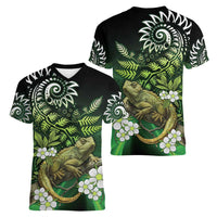 Aotearoa New Zealand Tuatara Women V-Neck T-Shirt Maori Koru Art LT05 - Polynesian Pride