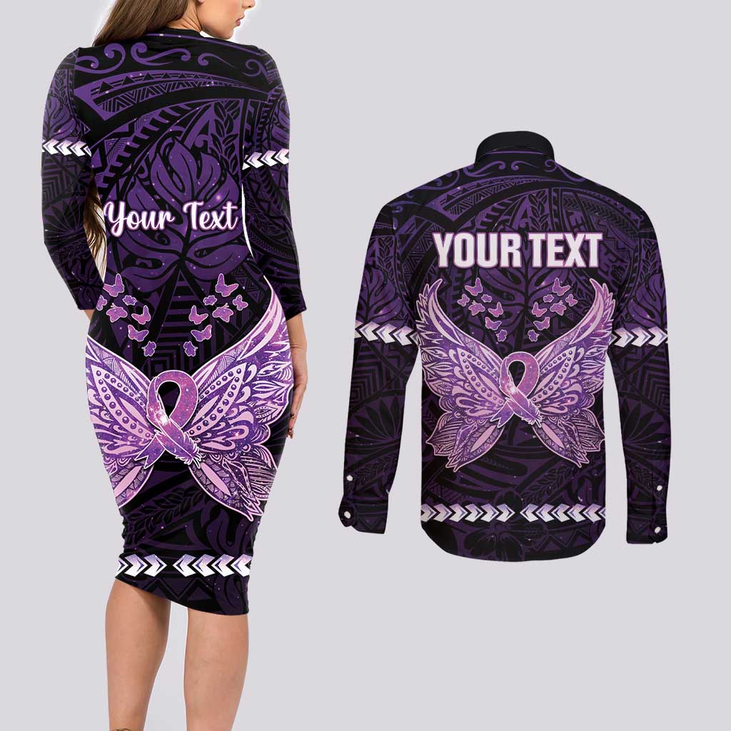 Personalised Alzheimer's Awareness Couples Matching Long Sleeve Bodycon Dress and Long Sleeve Button Shirt You May Not Remember But I Will Never Forget LT05 - Polynesian Pride