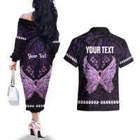 Personalised Alzheimer's Awareness Couples Matching Off The Shoulder Long Sleeve Dress and Hawaiian Shirt You May Not Remember But I Will Never Forget LT05 - Polynesian Pride