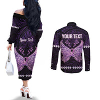 Personalised Alzheimer's Awareness Couples Matching Off The Shoulder Long Sleeve Dress and Long Sleeve Button Shirt You May Not Remember But I Will Never Forget LT05 - Polynesian Pride