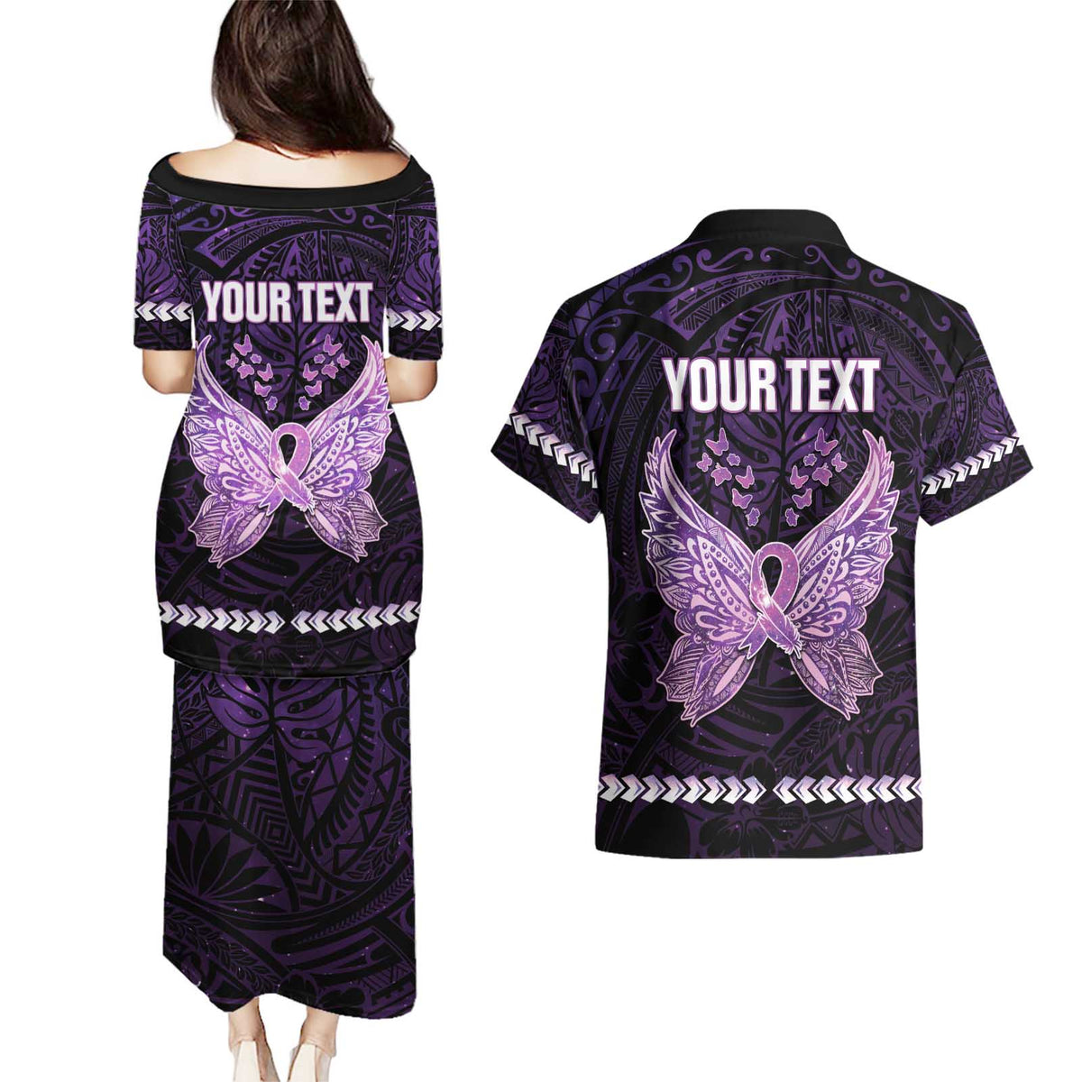 Personalised Alzheimer's Awareness Couples Matching Puletasi and Hawaiian Shirt You May Not Remember But I Will Never Forget
