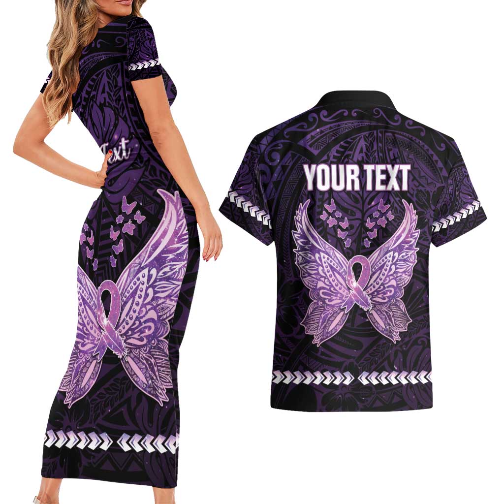 Personalised Alzheimer's Awareness Couples Matching Short Sleeve Bodycon Dress and Hawaiian Shirt You May Not Remember But I Will Never Forget LT05 - Polynesian Pride