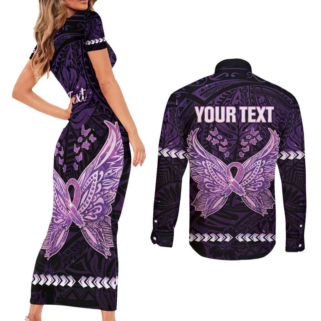 Personalised Alzheimer's Awareness Couples Matching Short Sleeve Bodycon Dress and Long Sleeve Button Shirt You May Not Remember But I Will Never Forget LT05 - Polynesian Pride