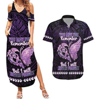Personalised Alzheimer's Awareness Couples Matching Summer Maxi Dress and Hawaiian Shirt You May Not Remember But I Will Never Forget LT05 Purple - Polynesian Pride