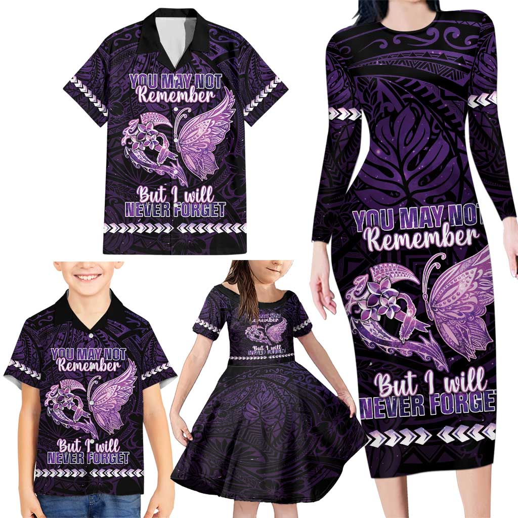 Personalised Alzheimer's Awareness Family Matching Long Sleeve Bodycon Dress and Hawaiian Shirt You May Not Remember But I Will Never Forget LT05 - Polynesian Pride