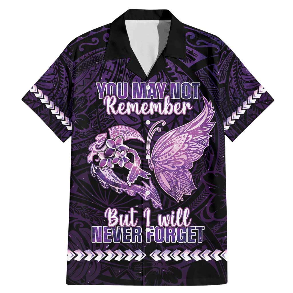 Personalised Alzheimer's Awareness Family Matching Mermaid Dress and Hawaiian Shirt You May Not Remember But I Will Never Forget LT05 Dad's Shirt - Short Sleeve Purple - Polynesian Pride
