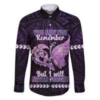 Personalised Alzheimer's Awareness Family Matching Off The Shoulder Long Sleeve Dress and Hawaiian Shirt You May Not Remember But I Will Never Forget LT05 Dad's Shirt - Long Sleeve Purple - Polynesian Pride