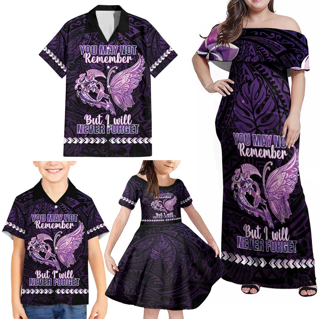 Personalised Alzheimer's Awareness Family Matching Off Shoulder Maxi Dress and Hawaiian Shirt You May Not Remember But I Will Never Forget LT05 - Polynesian Pride