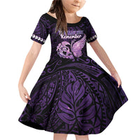 Personalised Alzheimer's Awareness Family Matching Off Shoulder Short Dress and Hawaiian Shirt You May Not Remember But I Will Never Forget LT05 Daughter's Dress Purple - Polynesian Pride