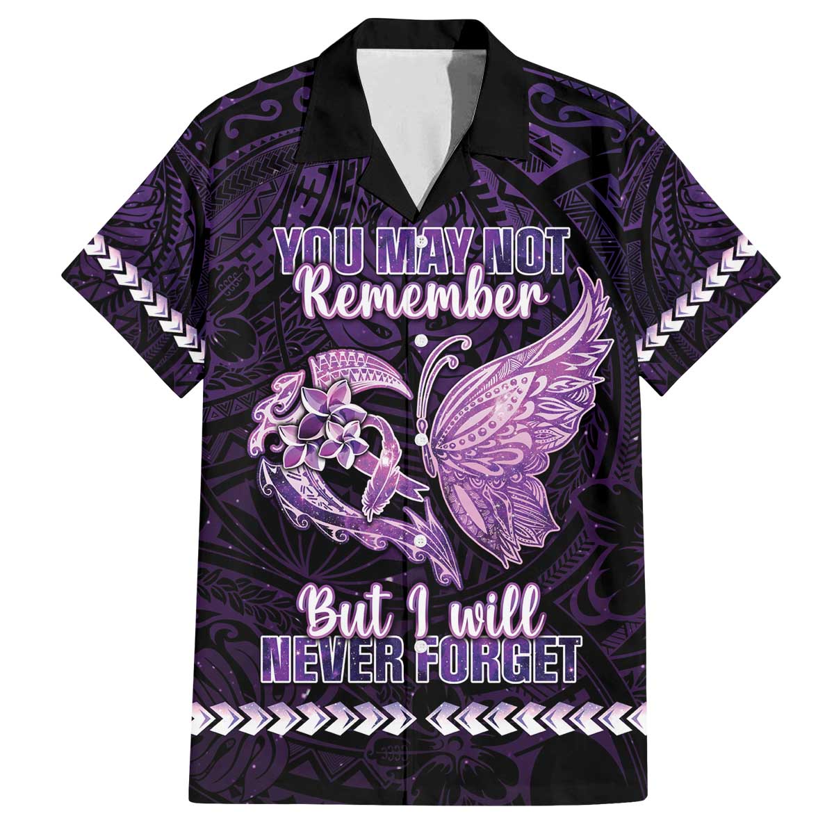 Personalised Alzheimer's Awareness Family Matching Puletasi and Hawaiian Shirt You May Not Remember But I Will Never Forget LT05 Dad's Shirt - Short Sleeve Purple - Polynesian Pride