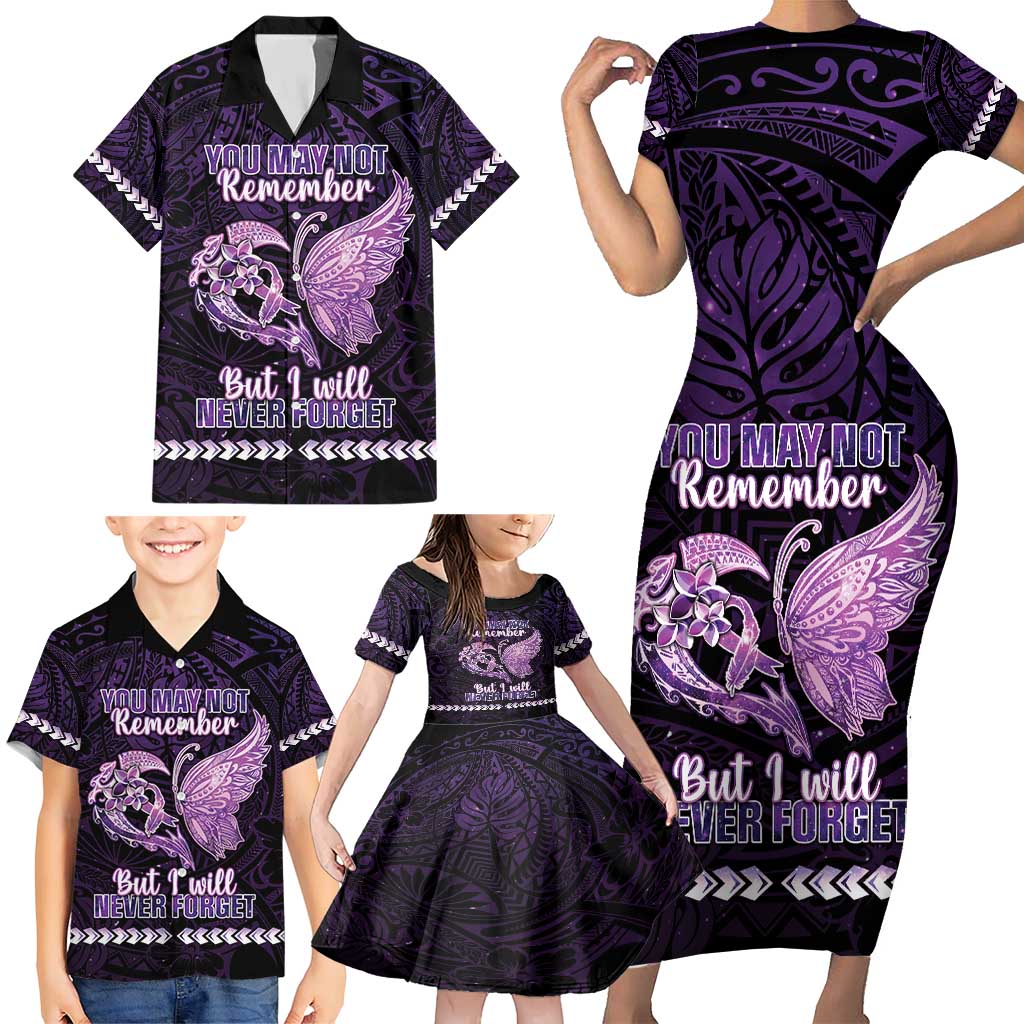 Personalised Alzheimer's Awareness Family Matching Short Sleeve Bodycon Dress and Hawaiian Shirt You May Not Remember But I Will Never Forget LT05 - Polynesian Pride