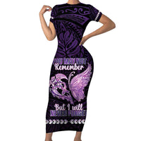 Personalised Alzheimer's Awareness Family Matching Short Sleeve Bodycon Dress and Hawaiian Shirt You May Not Remember But I Will Never Forget LT05 Mom's Dress Purple - Polynesian Pride