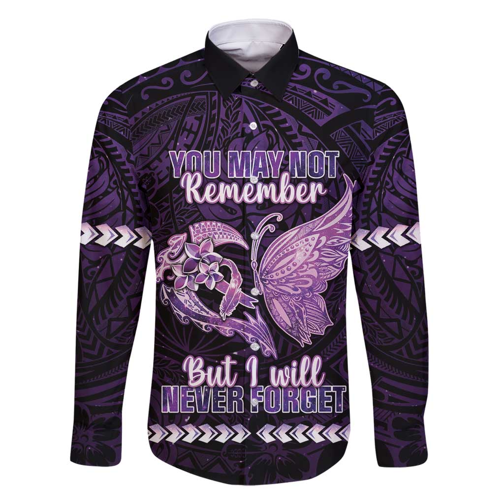 Personalised Alzheimer's Awareness Family Matching Tank Maxi Dress and Hawaiian Shirt You May Not Remember But I Will Never Forget LT05 Dad's Shirt - Long Sleeve Purple - Polynesian Pride