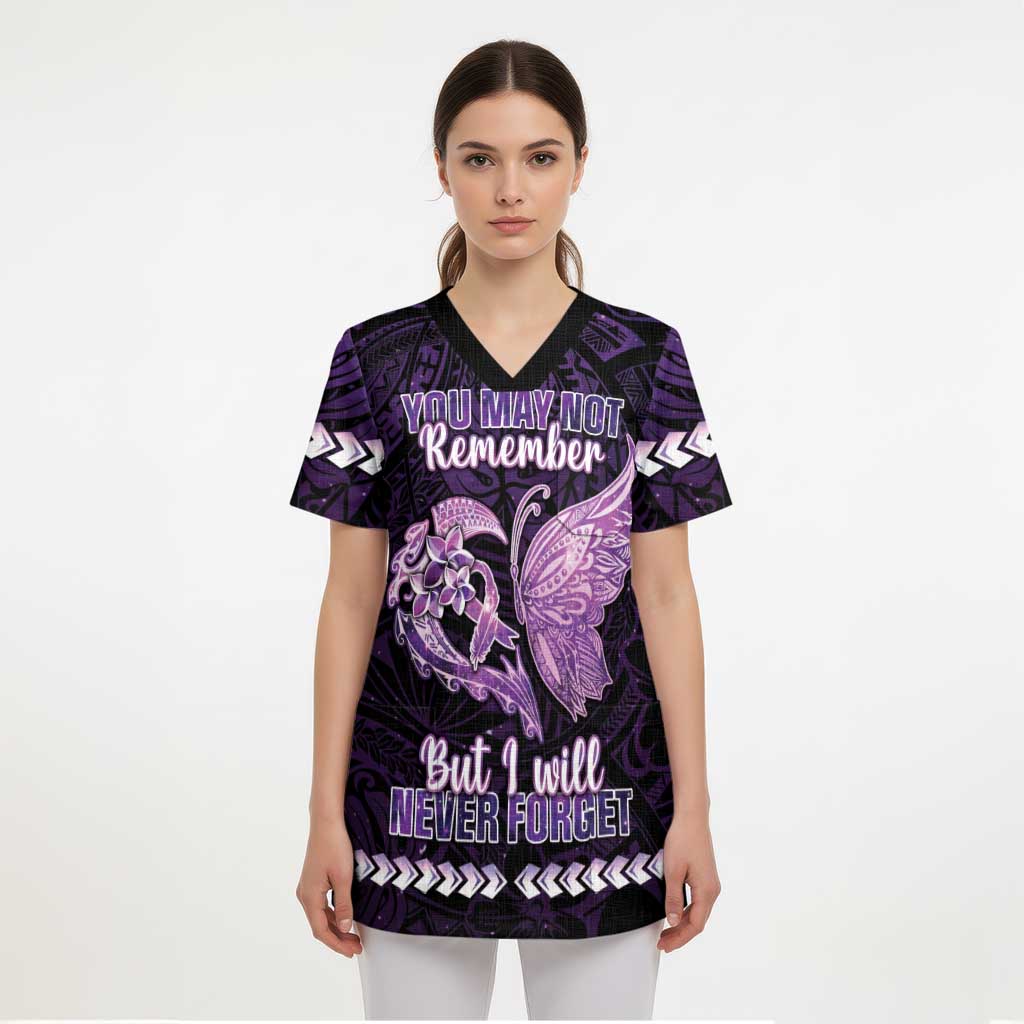 Personalised Alzheimer's Awareness Scrub Top You May Not Remember But I Will Never Forget LT05 - Polynesian Pride