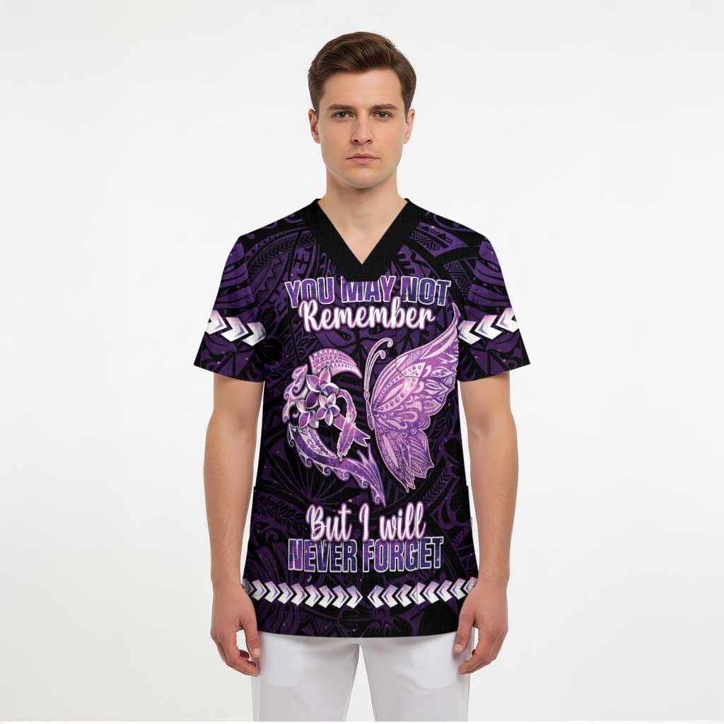 Personalised Alzheimer's Awareness Scrub Top You May Not Remember But I Will Never Forget LT05 - Polynesian Pride