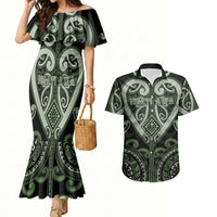 Custom Aotearoa Ngati Awa Couples Matching Mermaid Dress and Hawaiian Shirt Maori Tribal Pattern LT05 Green - Polynesian Pride