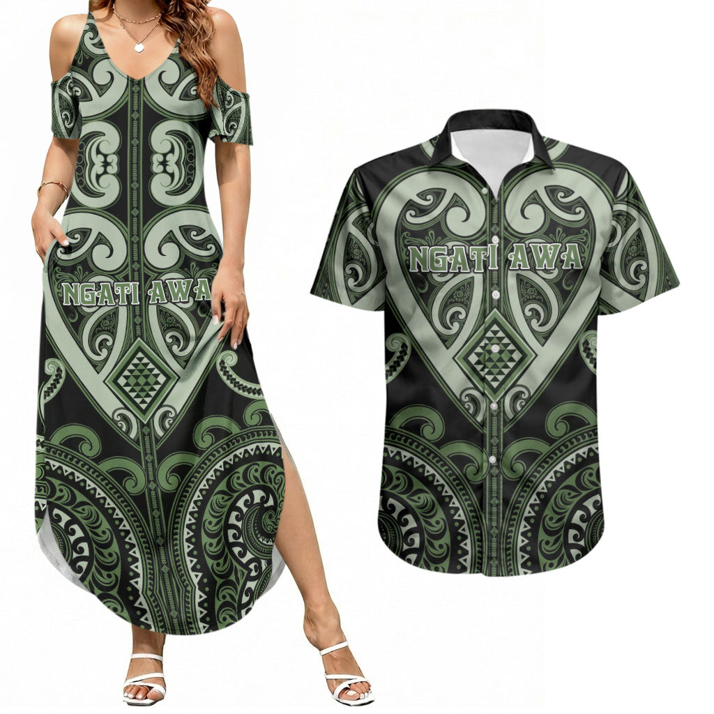 Custom Aotearoa Ngati Awa Couples Matching Summer Maxi Dress and Hawaiian Shirt Maori Tribal Pattern