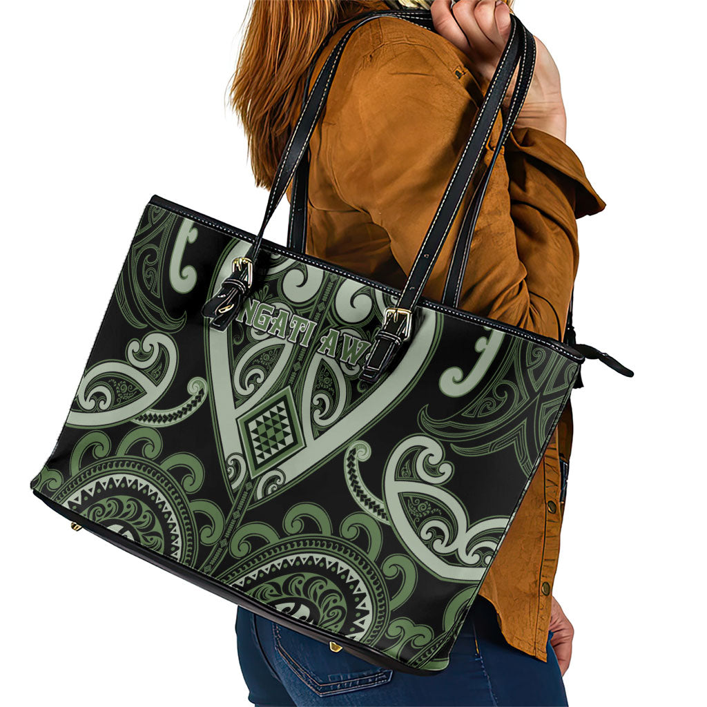 Aotearoa Ngati Awa Leather Tote Bag Maori Tribal Pattern LT05 - Polynesian Pride