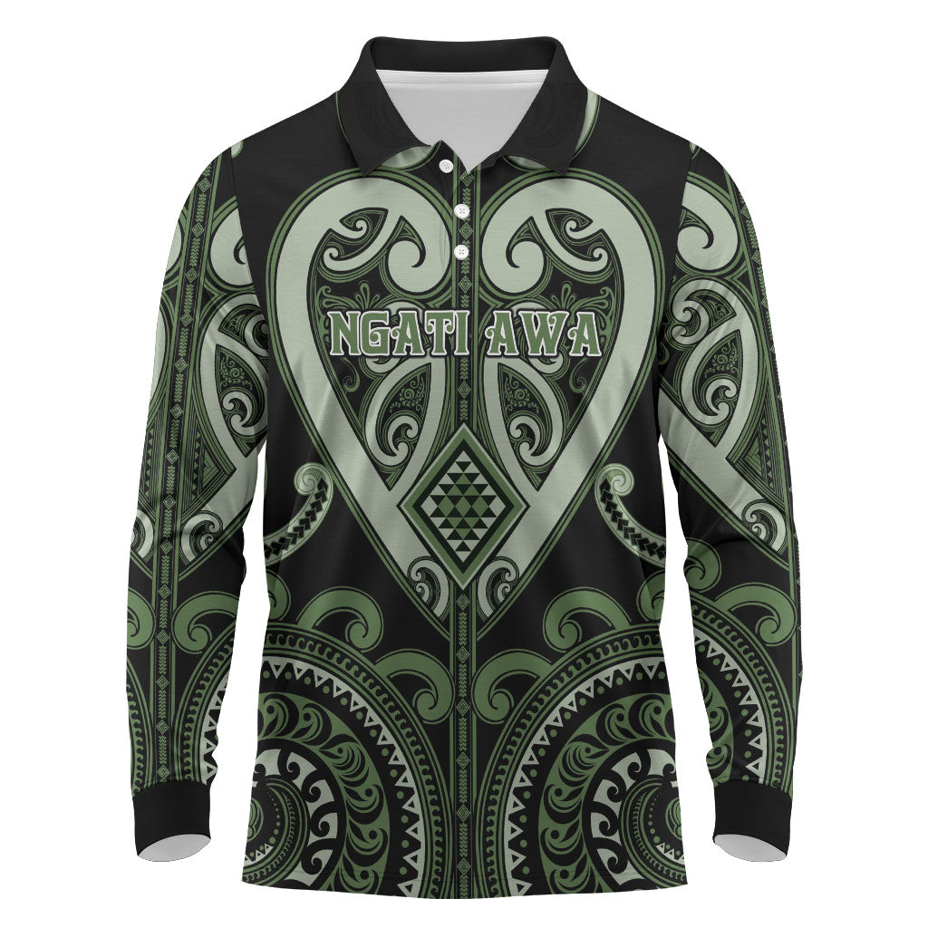 Custom Aotearoa Ngati Awa Long Sleeve Polo Shirt Maori Tribal Pattern