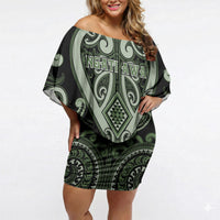 Custom Aotearoa Ngati Awa Off Shoulder Short Dress Maori Tribal Pattern LT05 Women Green - Polynesian Pride