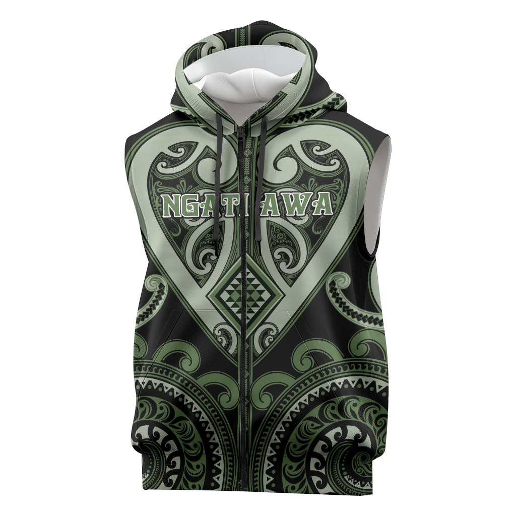 Custom Aotearoa Ngati Awa Sleeveless Zip Hoodie Maori Tribal Pattern