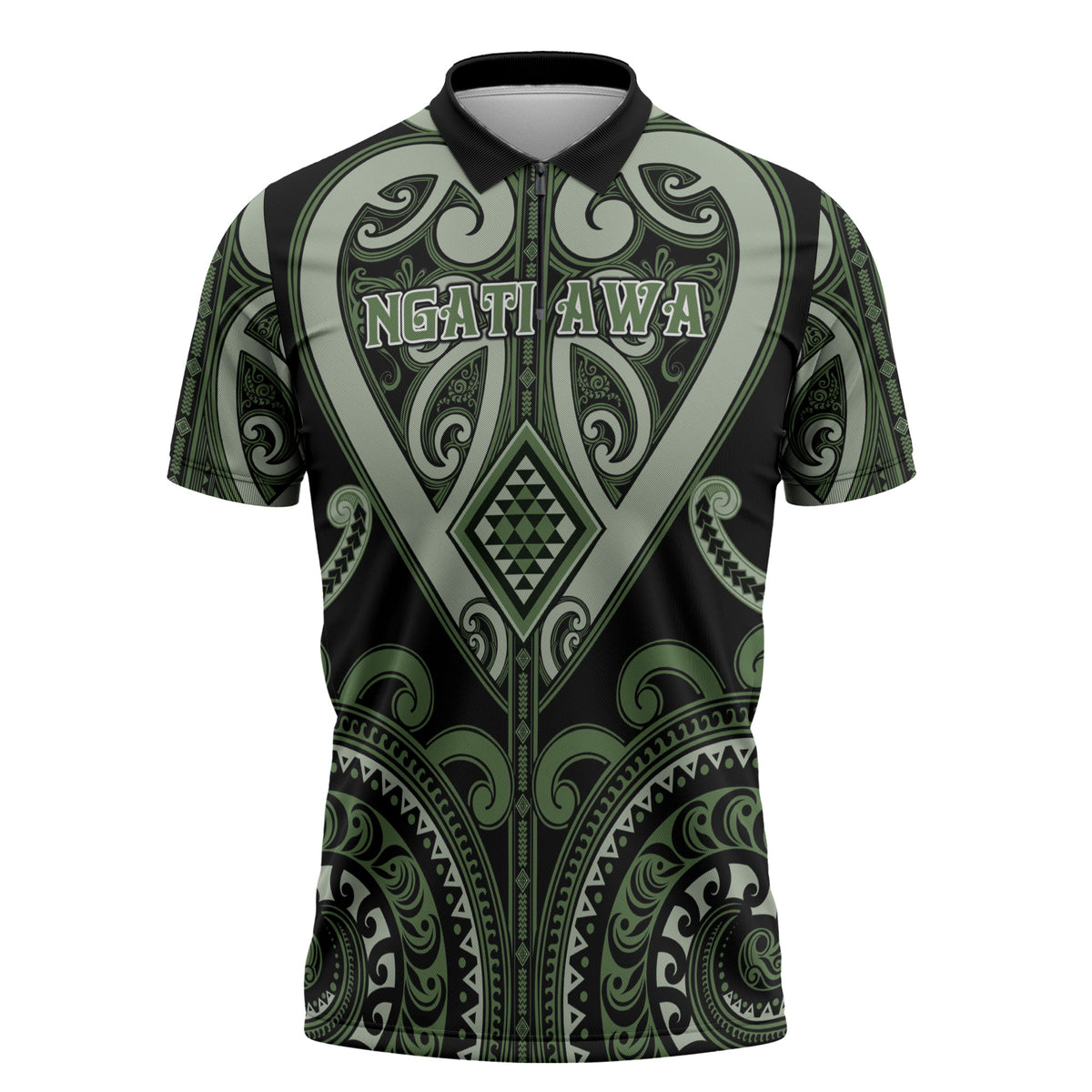 Custom Aotearoa Ngati Awa Zipper Polo Shirt Maori Tribal Pattern LT05 Green - Polynesian Pride
