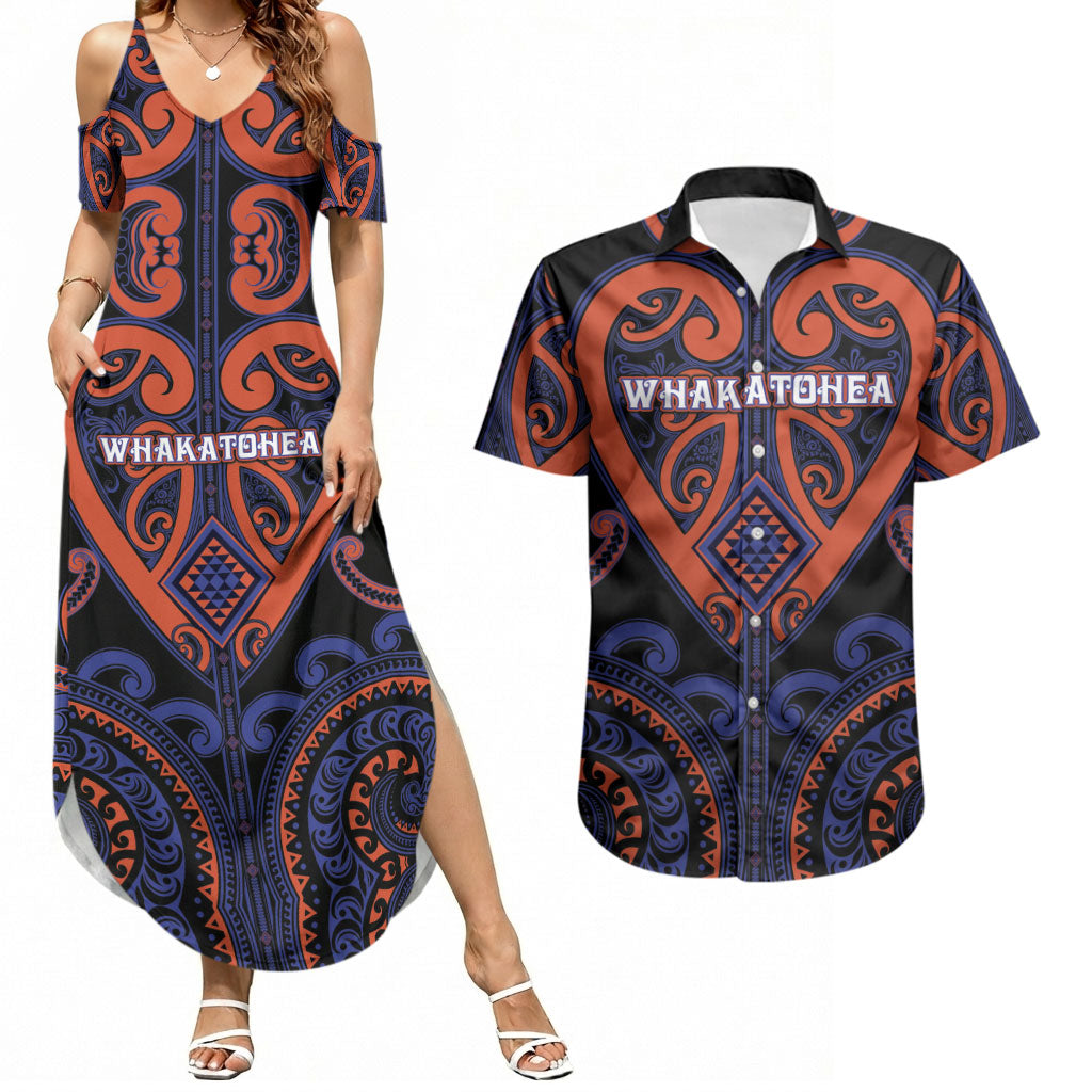 Custom Aotearoa Whakatohea Couples Matching Summer Maxi Dress and Hawaiian Shirt Maori Tribal Pattern