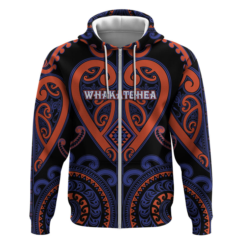 Custom Aotearoa Whakatohea Hoodie Maori Tribal Pattern LT05 Zip Hoodie Navy - Polynesian Pride