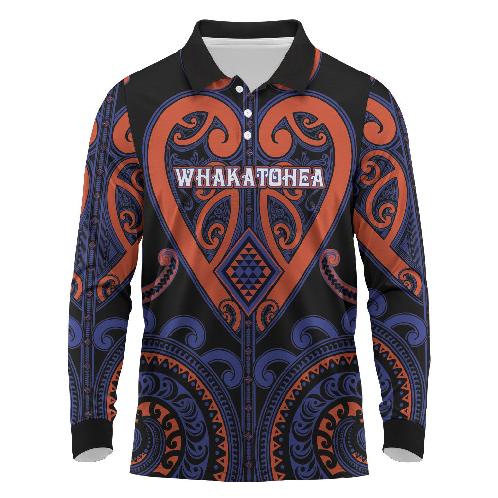 Custom Aotearoa Whakatohea Long Sleeve Polo Shirt Maori Tribal Pattern