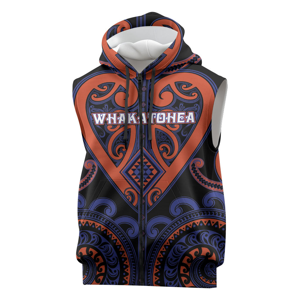Custom Aotearoa Whakatohea Sleeveless Zip Hoodie Maori Tribal Pattern