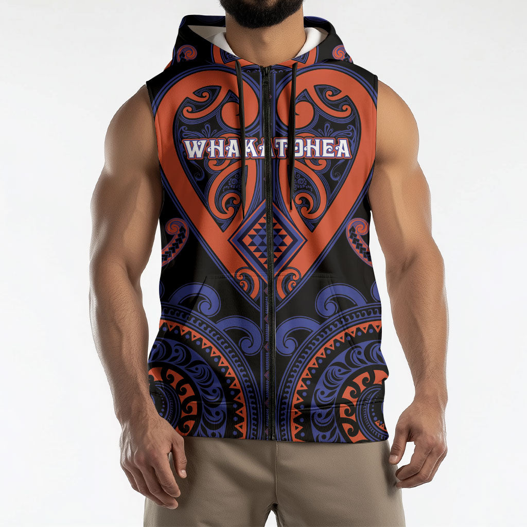 Custom Aotearoa Whakatohea Sleeveless Zip Hoodie Maori Tribal Pattern LT05 - Polynesian Pride