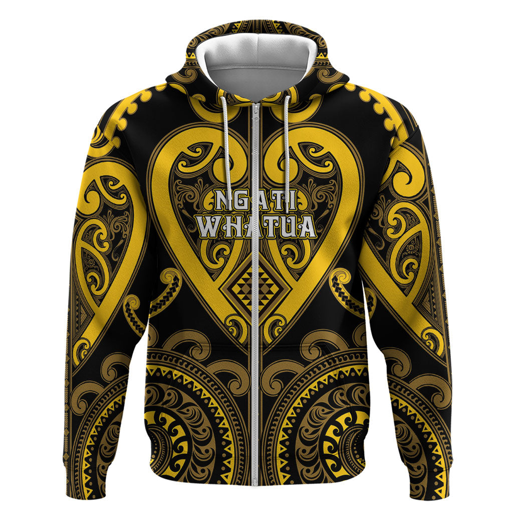 Custom Aotearoa Ngati Whatua Hoodie Maori Tribal Pattern LT05 Zip Hoodie Yellow - Polynesian Pride