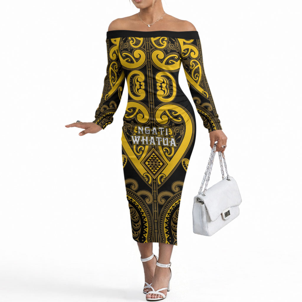 Custom Aotearoa Ngati Whatua Off The Shoulder Long Sleeve Dress Maori Tribal Pattern