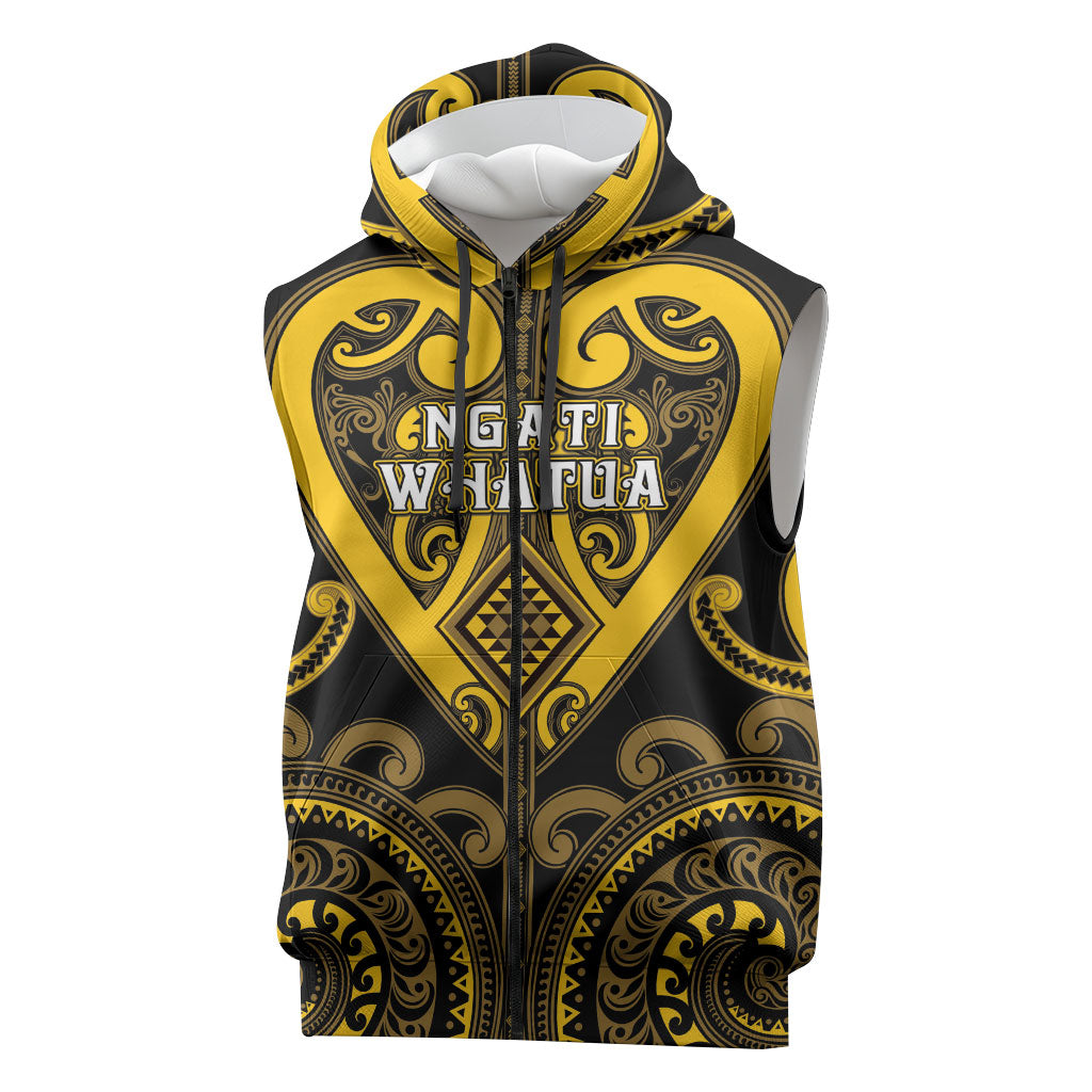 Custom Aotearoa Ngati Whatua Sleeveless Zip Hoodie Maori Tribal Pattern