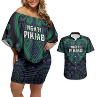 Custom Aotearoa Ngati Pikiao Couples Matching Off Shoulder Short Dress and Hawaiian Shirt Maori Tribal Pattern LT05 Green - Polynesian Pride